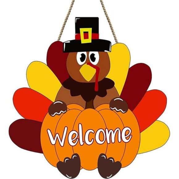 Thanksgiving Decorations Turkey Door Sign Welcome Fall Wreath for Front Door - Picture 8 of 8